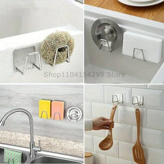 Steel Sink Sponges Drain Drying Rack Self Adhesive Storage Holder Wall Hooks Kitchen O close-up view
