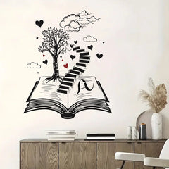 Wall Stickers for Living Room Bedroom | Creative Black Heart Book World Ladder Tree W alternate view