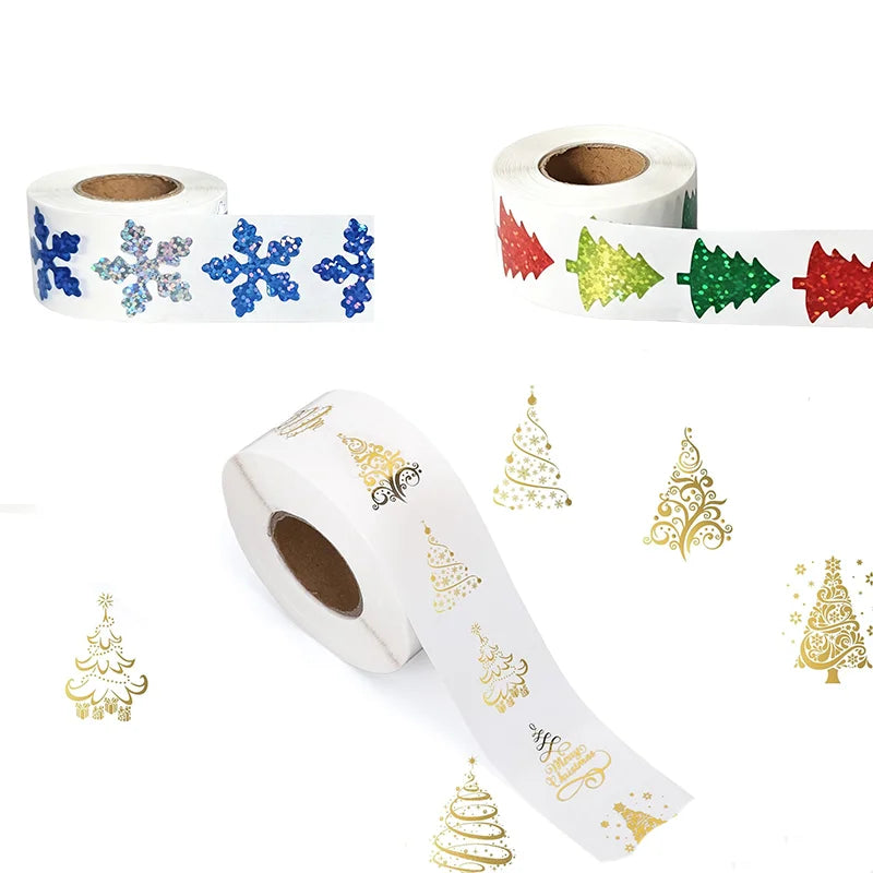 1 Inch Christmas Tree Snowflake Stickers Gift Cards Tags Self Adhesive Seals Labels Scrapbooking