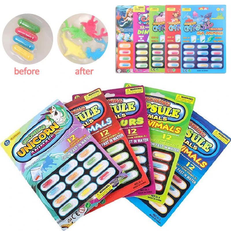 3Pcs Creative Soaking Water Expands To Large Sponge Capsule Toys Dinosaur Sea Animal Shape Kids Bath