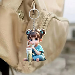 1 Cute Acrylic Girl Keychain, 2D Flat, Holiday Gift, Backpack Accessories, Key Decorat close-up view