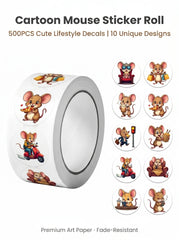 1Roll(500Pcs) Cute City Mouse Happy Life Stickers 2.5cm/1.0" 10 Designs Packaging Home Decor Seal La