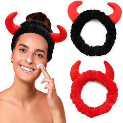 Plush Headband Women Girls Cute Red Horns Soft Elastic Hairband Wash Face Sport Velvet Hair Band Par