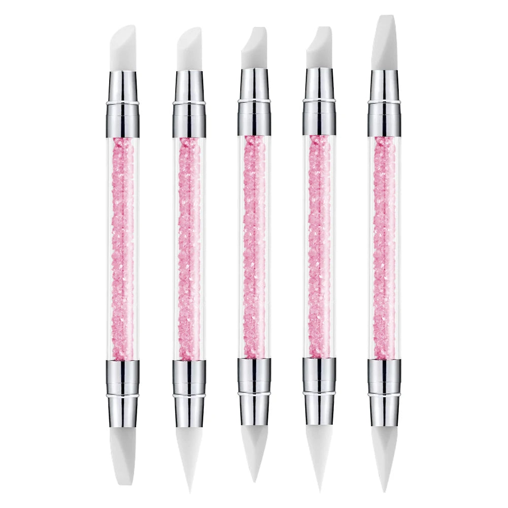1/5 Pcs Silicone Nail Tools Dual Tipped Nail Art Sculpture Pen Rhinestone Nail Polish Carving Pen Ru