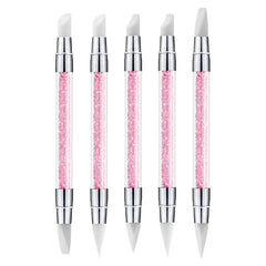 1/5 Pcs Silicone Nail Tools Dual Tipped Nail Art Sculpture Pen Rhinestone Nail Polish Carving Pen Ru