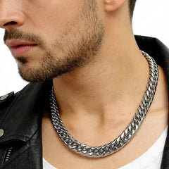 HNSP Stainless Steel Waterproof Cuban Link Chain Necklace For Men Jewelry Thick Heavy alternate view