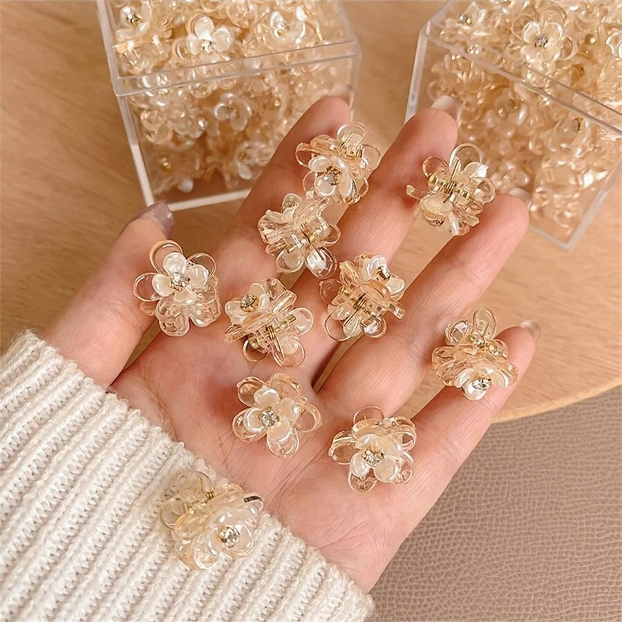 Cute Mini Flower Hair Clips, Transparent Crystal Hair Claw for Bangs & Side Hair