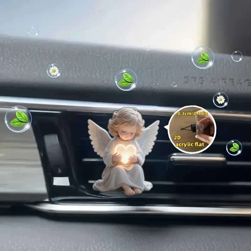Angel Car Air Vent Clip with Heart Design 2D Flat Acrylic Fragrance Diffuser for Most Vehicles No Ba