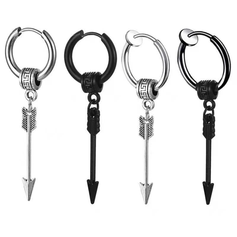 Black Arrow Punk Stainless Steel Stud Earrings | Unisex Gothic Ear Clip Set