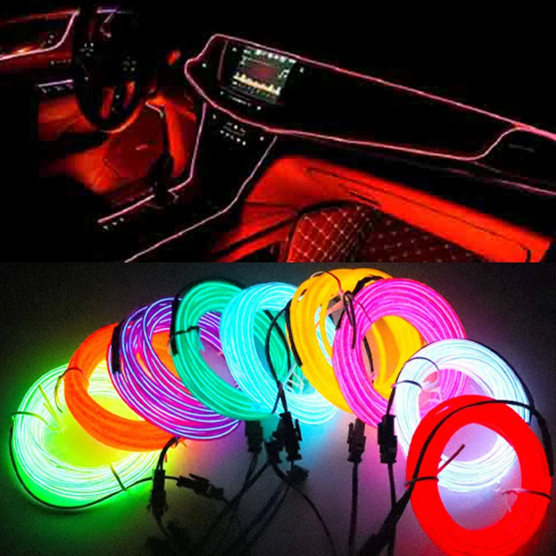 1M/2M/3M/5M Car Interior Led Decorative Lamp EL Wiring Neon Strip For Auto DIY Flexible Ambient Ligh