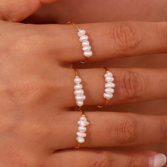 La. Muses Elegant Small Freshwater Pearl Stainless Steel Finger Rings Women Fashion Dail detail view
