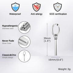 Vnox Punk Rock Geometric Bar Dangle Earrings | Stainless Steel Hoops for Men close-up view