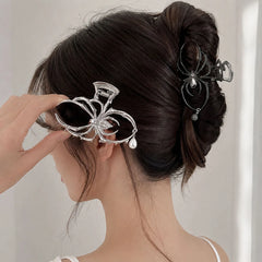 Spider Hair Clip Women Pearl Pendant Rhinestone Hair Claw