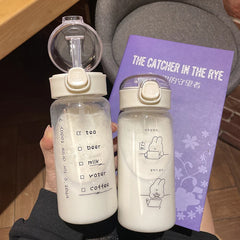 Cartoon Water Bottle With Straw Cute Plastic Drinking Bottle Portable Leak-proof Drinkwa detail view