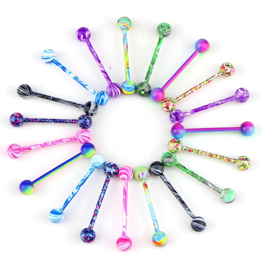 10pcs/set Tongue Rings Barbells Piercing Colorful Stainless Steel Ball Tongue Rings Barbell Bars Pie