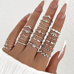 23PCS Fashion Luxury Shiny Zircon Wave Multi-Element Design Women's Ring Set, Suitable or Women's Da
