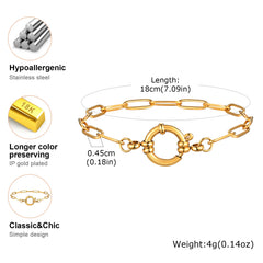 Vnox Square Chain Bracelet | Gold Stainless Steel Round Bubble Link Jewelry for Women close-up view