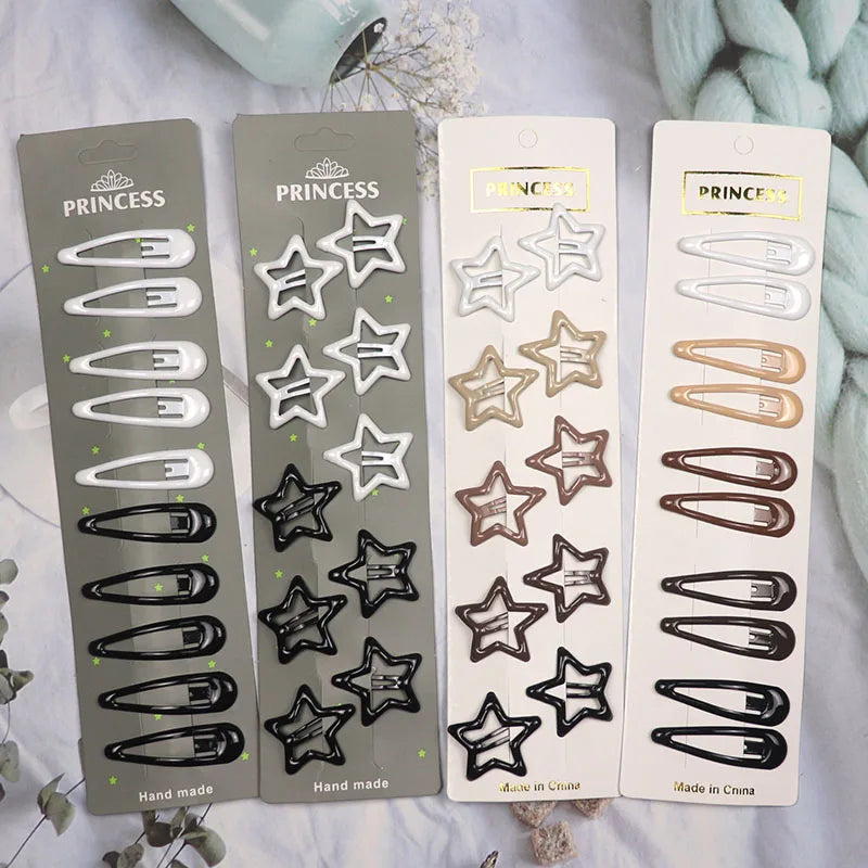 10Pcs Black Coffee Color Barrettes Women Snap Hair Clips Girls Hair Accessories Geometric Metal Hair