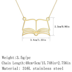 Kinitial Reading Lover Books Pendant Necklace For Women Stainless Steel Bookworm Stud alternate view