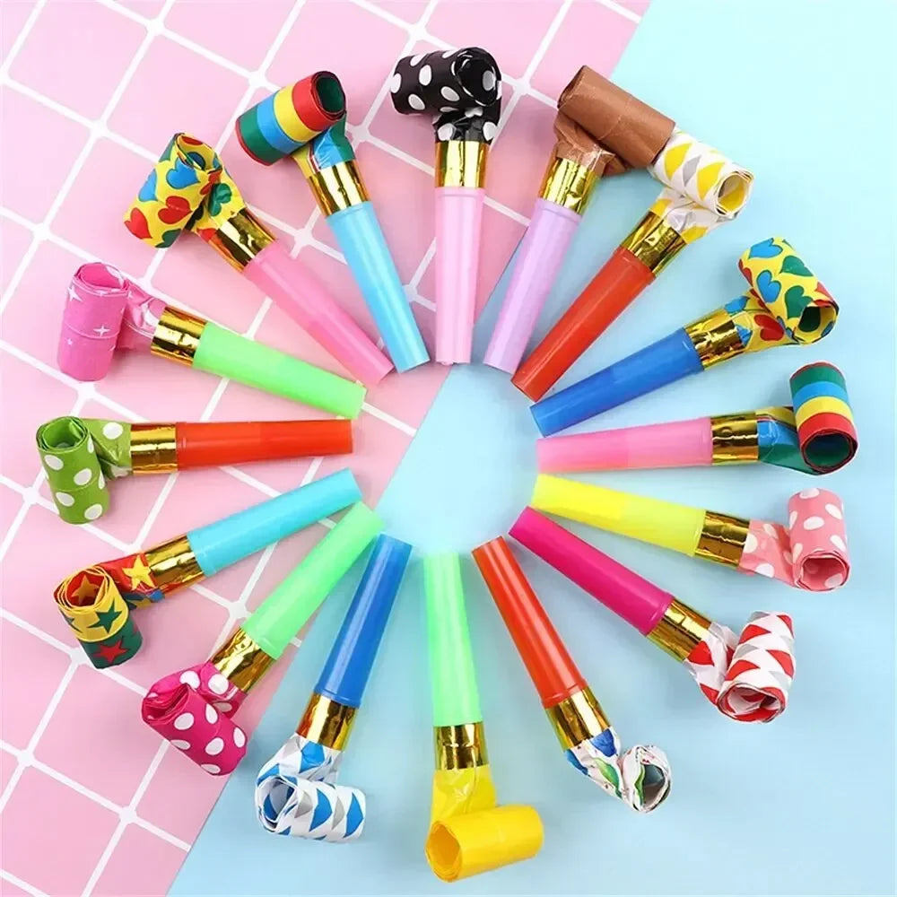 10-20PCS Colorful Whistles Funny Toy Blowing Dragon Whistle Blow Roll Toys Party Games Birthday Gift
