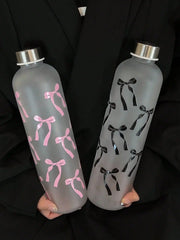 1000ml matte water cup | Original bow print design | Student cup frosted bow, stainless steel sports