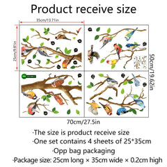 Colorful Birds on Branch Wall Decal | 4pcs Self-Adhesive PVC Art Sticker Set detail view