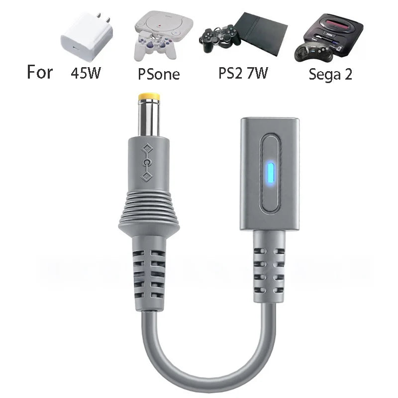 for Sony PS1 PS2 70000 Sega Drive 2 Genesie 2 Charging Cable USB C to DC4.8X1.7mm Plug Convert Cord
