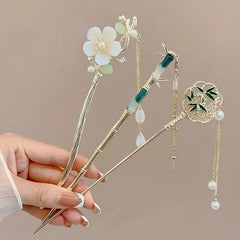 1/6pcs Elegant Chinese Style Tassel Hair Stick Traditional Floral Design Hairstyle Ac alternate view