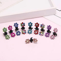 12Pcs Fashion Small Cute Crystal Flowers Metal Mini Hair Claws Hair Clips Girls Hairst close-up view