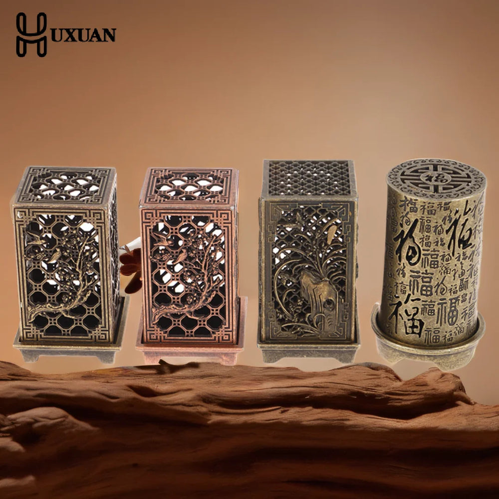 Square Vertical Incense Burner | Small Xiangyun Alloy Holder for Indoor Aromatherapy