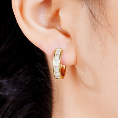 Huitan Classic Design Women Hoop Earrings Full with Princess Square CZ Simple and Elegan detail view