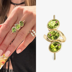 Exquisite Bead Shaped Geometric Design Inlaid with Green Synthetic Zirconia Ring for Women's Daily W