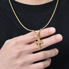 Hip Hop Cross Necklace for Men Women | Stainless Steel Chic Cross Pendant Christian Je close-up view