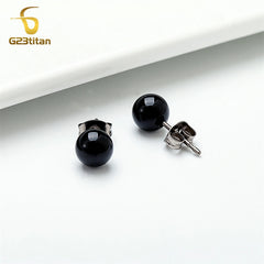 Black Agate Stone Stud Earrings for Women Mens Medical G23 Titanium Piercing Jewelry alternate view