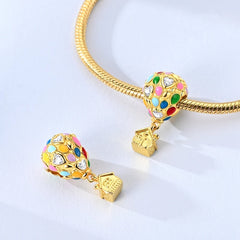 925 Sterling Silver Gold Zircon Irregular Bracelet Charm Bead detail view
