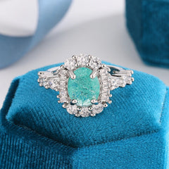 925 Silver Plated Luxurious Paraiba Sapphire Oval Full Diamond Couple Ring For Women Eom detail view
