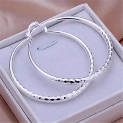 Charms fine 925 Sterling Silver 5CM circle hoop Earrings for Women fashion Pretty wedding party Jewe