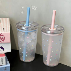 Star Korean Style 450ML Summer High-value Milk Straw Plastic Cup Transparent Multi-co alternate view