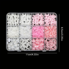 500PCS 3D Nail Art Decoration Kit with Resin Bows, Flat Back Pearls, and Assorted Shapes detail view