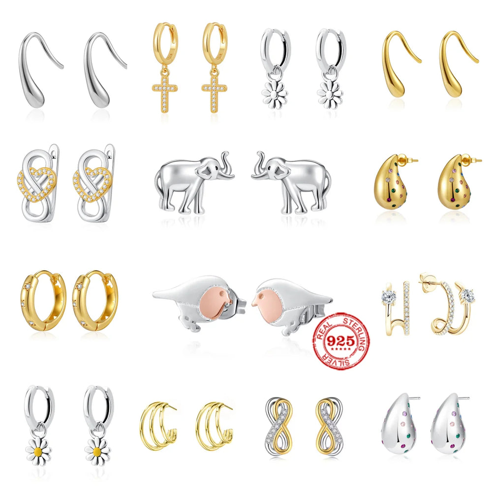 2026 New 925 Sterling Silver Cross Drop Earrings Gold Plated Fashion Jewelry for Women Daily Wear Pa