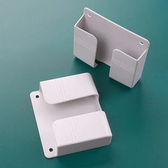 White Wall Mount Phone Holder with Lazy Desk Pad Remote Control Storage Box Punch Free Charging Stan