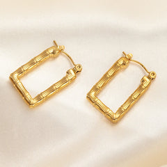 ANENJERY 316L Stainless Steel Hollow Square Texture Drop Earrings | Hypoallergenic Geome detail view