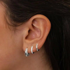 3 Pairs Stainless Steel Crystal Zirconia Hoop Earrings for Women Trendy Simple Gold Plat detail view