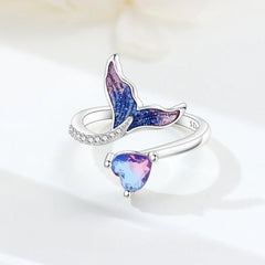 2026 HOT Sale 925 Sterling Silver Open Rings Adjustable Mermaid Heart Inlaid Zircon R alternate view