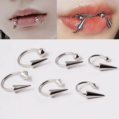 16G Stainless Steel Cone Septum Ring Horseshoe Nose Piercing Spike Lip Tragus Helix Earr detail view