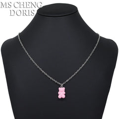 Handmade 33 Styles Colors Cute Resin Gummy Bear Chain Necklaces, Candy Color Pendant alternate view