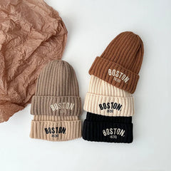 Boston Knitted Baby Hat with Letter Design | Winter Ear Protection Cap alternate view