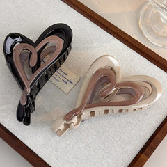 Autumn-Winter Latte Gradient Double-Layer Heart-Shaped Hair Clip Unique Instagram-Style Asymmetrical Back Hair Clip