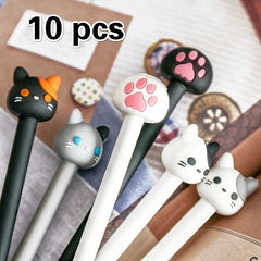 10pcs/batch Kawaii Cat Gel Signature Pen Cute Claw Stylos Black Ink for Hand Account Writing Station