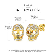 925 Sterling Silver Skull Stud Earrings | Shiny Gold Finish for Women detail view